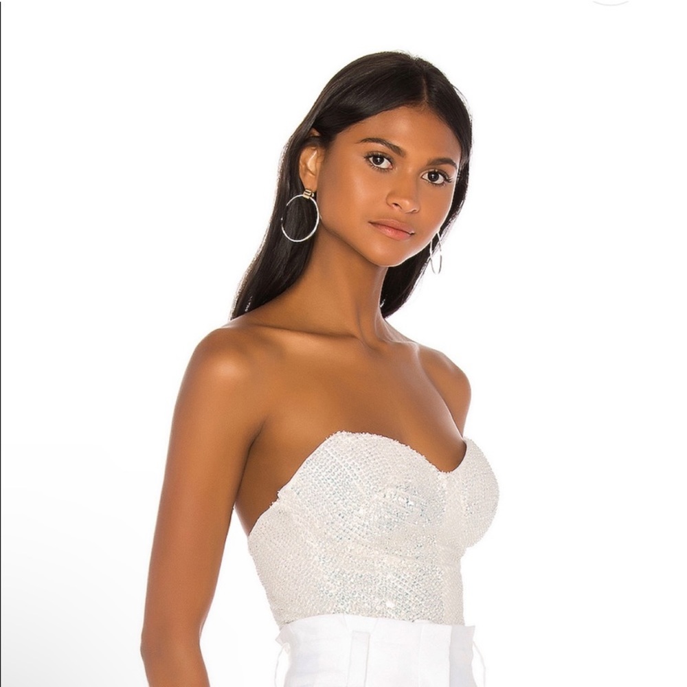 Retrofete Katie Bustier White Strapless Crop Top
